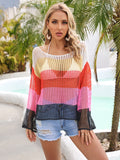 Angel Wings Color Block Openwork Boat Neck Cover Up