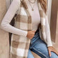 Fuzzy Plaid Hooded Vest Coat