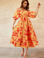 Printed Off-Shoulder Balloon Sleeve Dress