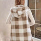 Fuzzy Plaid Hooded Vest Coat