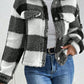 Decorative Pocket Flap Plaid Long Sleeve Jacket