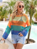 Angel Wings Color Block Openwork Boat Neck Cover Up