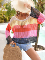 Angel Wings Color Block Openwork Boat Neck Cover Up