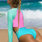 Color Block Cutout Long Sleeve One-Piece Swimsuit
