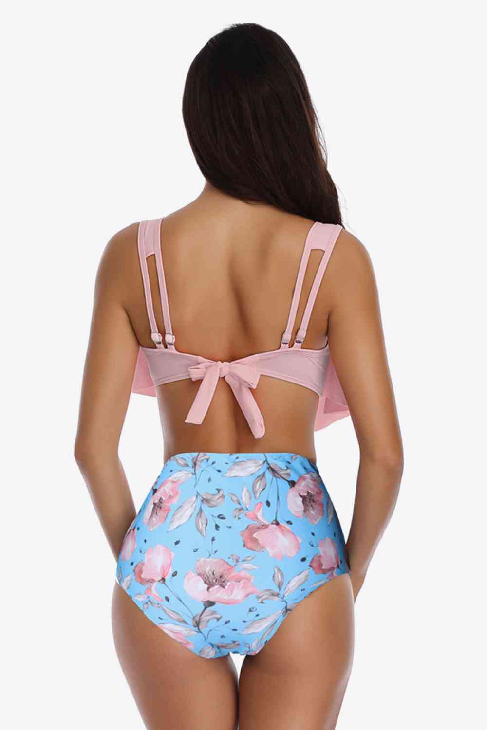 Two-Tone Ruffled Two-Piece Swimsuit